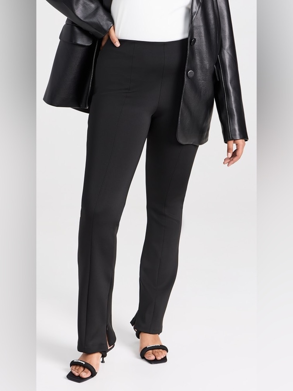 Good American Good Waist Scuba Pants in Black with 27" Inseam Ankle Zip.
